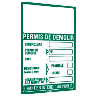 PANNEAU PERMIS DE DEMOLIR PP ALVEOLAIRE 400 G/M2 800X1200 MM