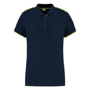 POLO DAY TO DAY CONTRASTE MANCHES COURTES FEMME OXFORD NAVY/FLUORESCENT YELLOW