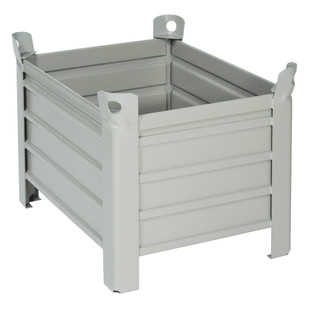 CAISSE-PALETTE TÔLÉE 600X800X600, 4 PIEDS, GRIS RAL 7030