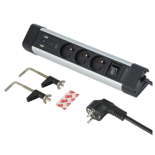 BLOC MULTIPRISES ALU 3 PRISES + 3 USB(2A+1C) 3G1,5 2M PD 20W NOIR