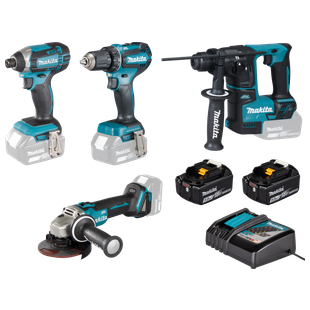 LOT DE 4 MACHINES 18V 5AH (DDF485 + DTD152 + DGA504 + DHR171)