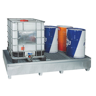 BAC DE RÉTENTION 2 IBC EN ACIER GALVANISÉ À CHAUD, 1000 LITRES, 2660X1220X435 MM