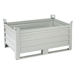 CAISSE-PALETTE TÔLÉE 800X1200X600, 2 SEMELLES FACE 1200, GRIS RAL 7030