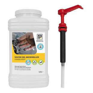 SAVON GEL MICROBILLES HANDEXPERT AVEC POMPE REUTILISABLE (BIDON DE 4,5L NET)