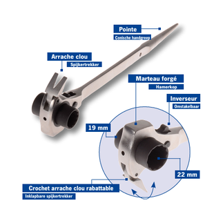 CLE ECHAFAUDAGE 4EN1 ARRACHE CLOU MARTEAU 312MM