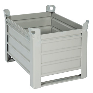 CAISSE-PALETTE TÔLÉE 600X800X600, 2 SEMELLES FACE 600, GRIS RAL 7030