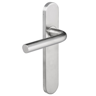 ENS POIGNEE INOX 304 ENT 195MM A BOUT ROND + 1 PLAQUE VIS INV BEQUILLE COUDEE