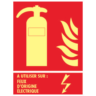 PLAQUE EXTINCTEUR FEU ELECT. 150X200 PHOTOLUMINESCENT.