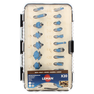 FRAISE DE DEFONCEUSE ASSORTIES QUEUE 8MM (COFFRET DE 20)