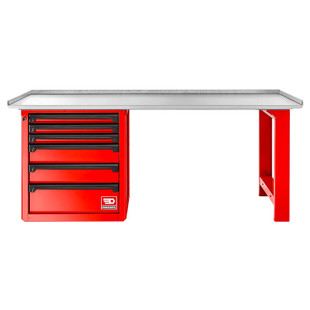 ETABLI AVEC PLATEAU GALVANISE ET MEUBLE BAS 6 TIROIRS ROUGE