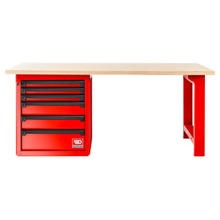 ETABLI AVEC PLATEAU BOIS ET MEUBLE BAS 6 TIROIRS ROUGE